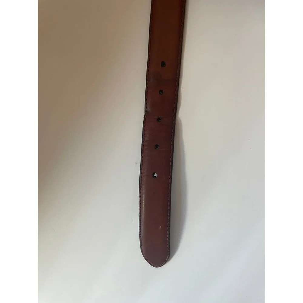 Men's LL Bean Brown Full Grain Leather Brass Buckle Belt USA Made Size 42